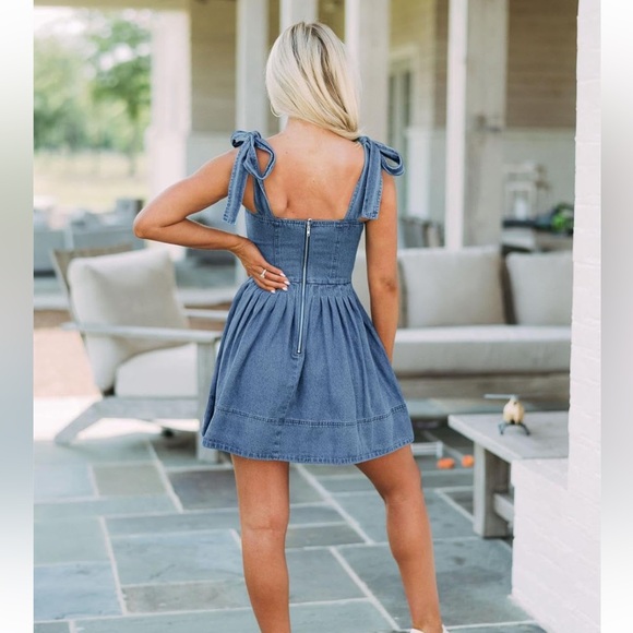 NWT Tie Straps Denim Skater Dress - Picture 5 of 8